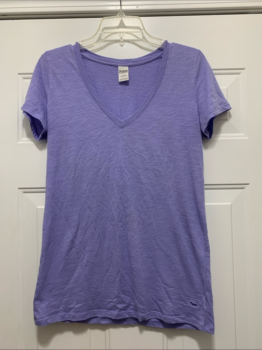 4/$10 PINK Victoria's Secret Cotton Blend Lavender V-Neck Sleepwear Tee Sz Large